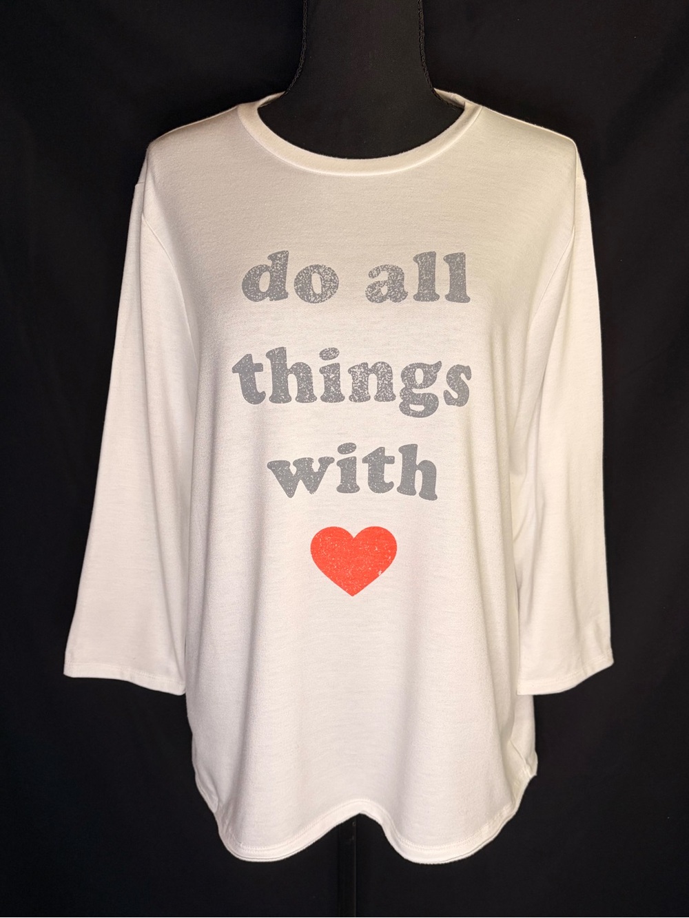 New Directions XL Women’s 3/4 Sleeve Graphic Top "Do All Things With Love" White